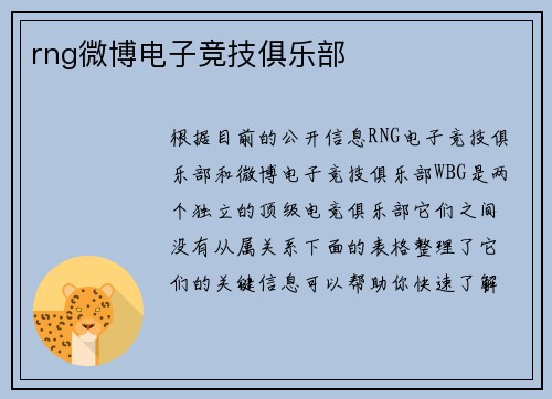 rng微博电子竞技俱乐部